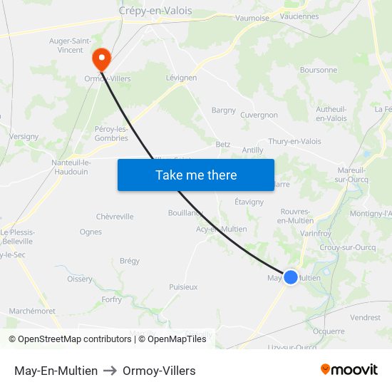 May-En-Multien to Ormoy-Villers map