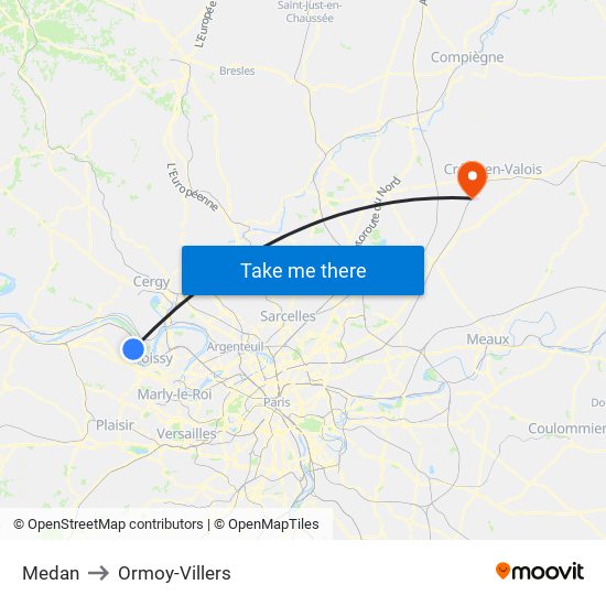 Medan to Ormoy-Villers map