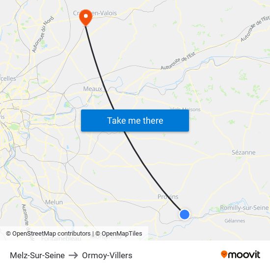 Melz-Sur-Seine to Ormoy-Villers map