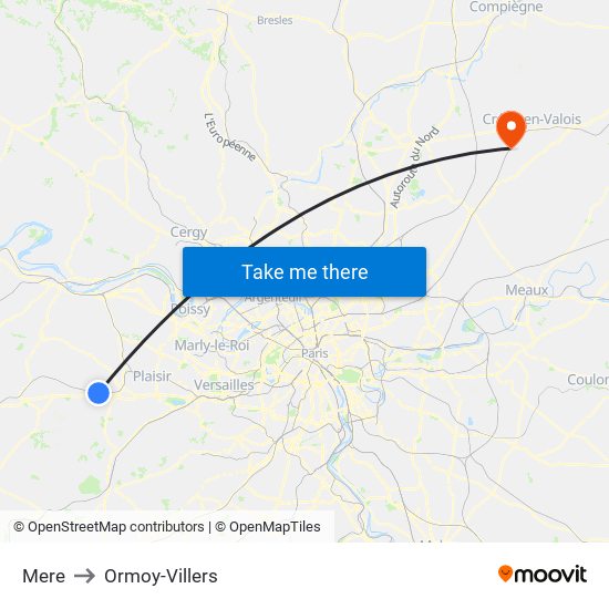Mere to Ormoy-Villers map