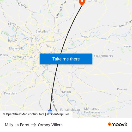 Milly-La-Foret to Ormoy-Villers map