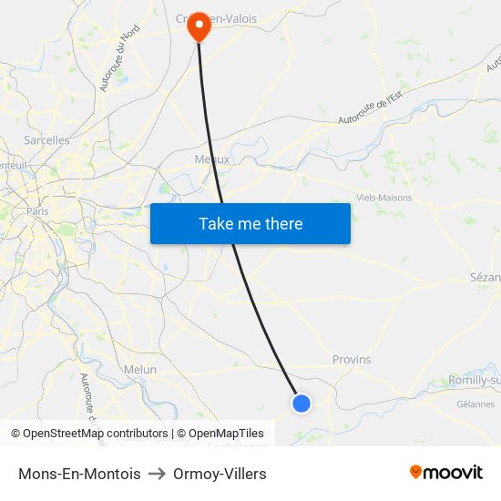 Mons-En-Montois to Ormoy-Villers map