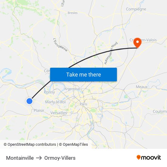 Montainville to Ormoy-Villers map