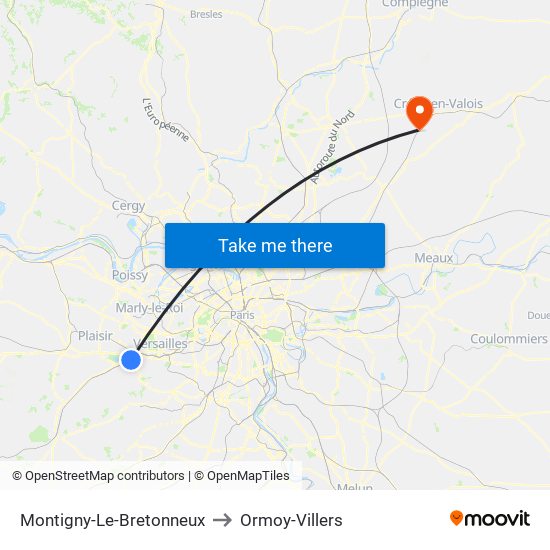 Montigny-Le-Bretonneux to Ormoy-Villers map