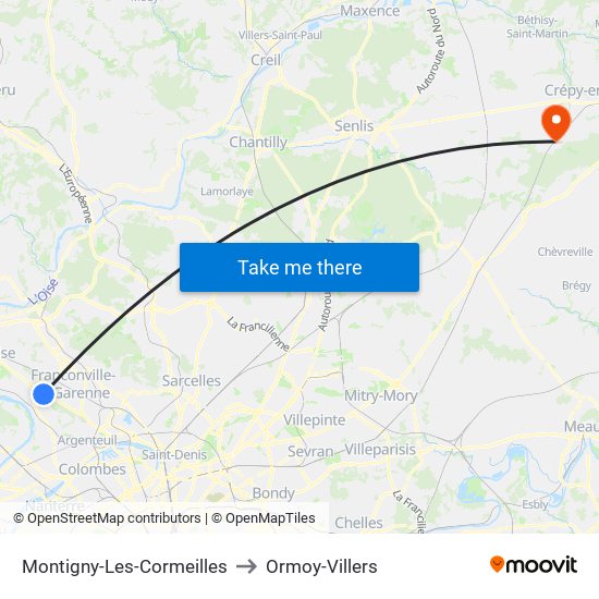 Montigny-Les-Cormeilles to Ormoy-Villers map
