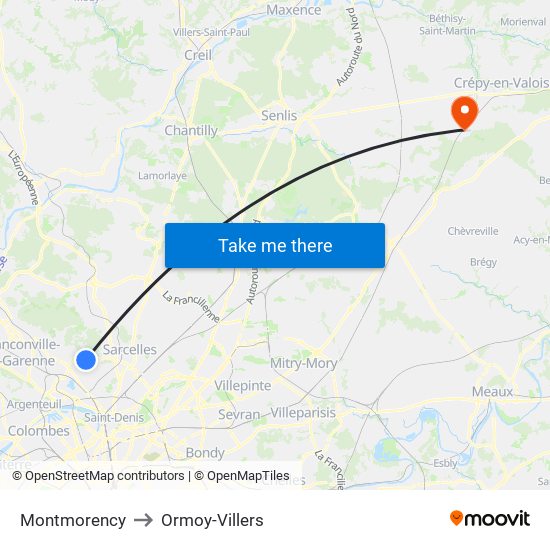 Montmorency to Ormoy-Villers map