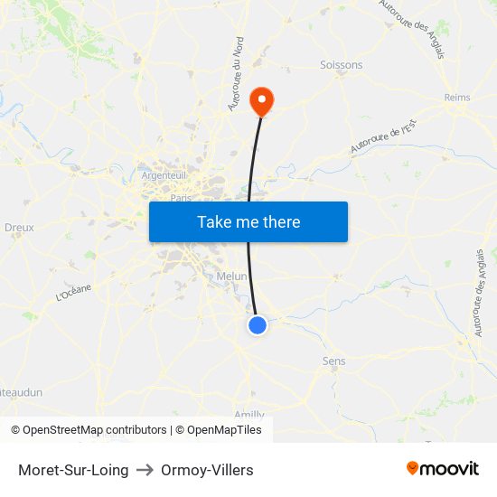 Moret-Sur-Loing to Ormoy-Villers map