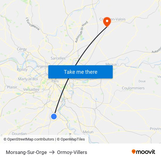 Morsang-Sur-Orge to Ormoy-Villers map