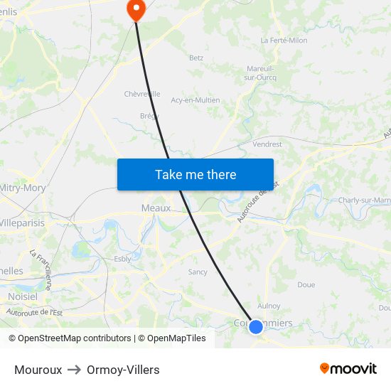 Mouroux to Ormoy-Villers map