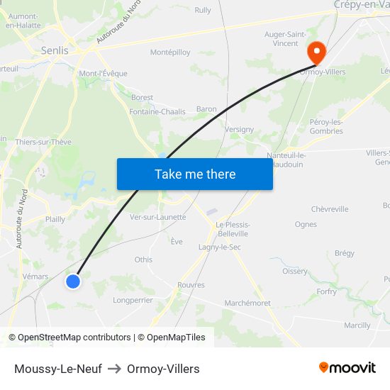 Moussy-Le-Neuf to Ormoy-Villers map