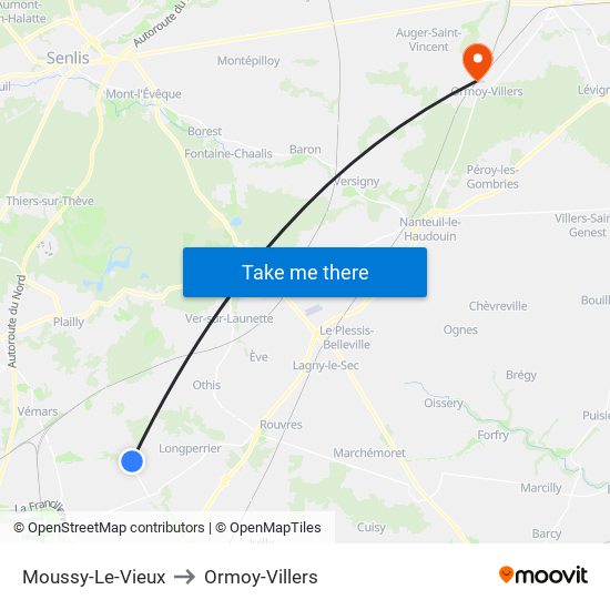 Moussy-Le-Vieux to Ormoy-Villers map