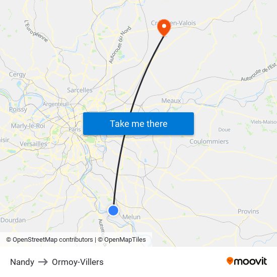 Nandy to Ormoy-Villers map