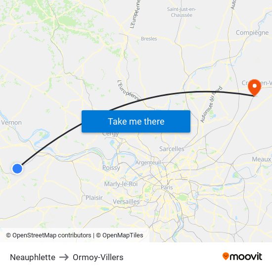 Neauphlette to Ormoy-Villers map