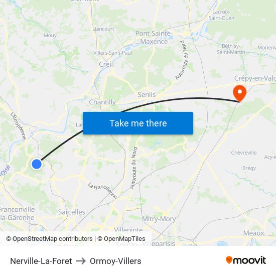 Nerville-La-Foret to Ormoy-Villers map