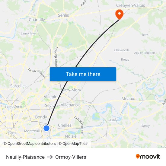Neuilly-Plaisance to Ormoy-Villers map