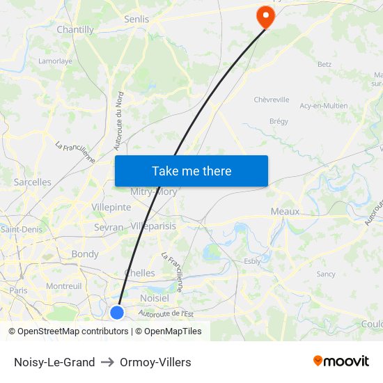 Noisy-Le-Grand to Ormoy-Villers map