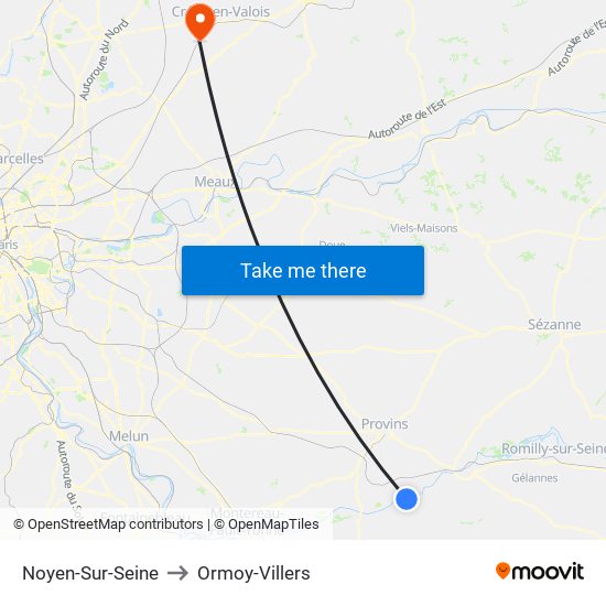 Noyen-Sur-Seine to Ormoy-Villers map