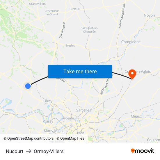 Nucourt to Ormoy-Villers map