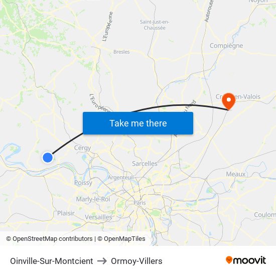 Oinville-Sur-Montcient to Ormoy-Villers map