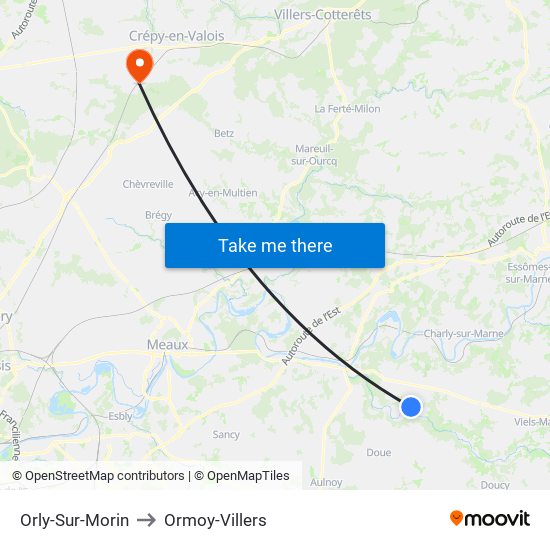 Orly-Sur-Morin to Ormoy-Villers map