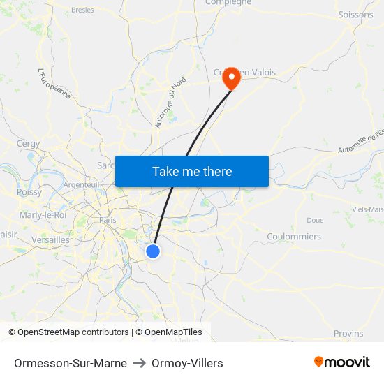 Ormesson-Sur-Marne to Ormoy-Villers map