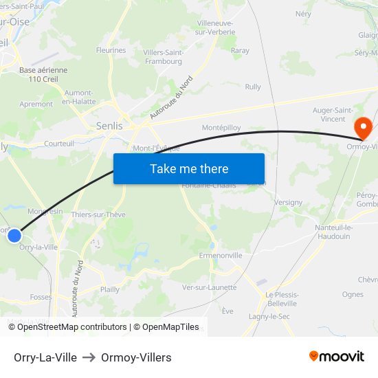 Orry-La-Ville to Ormoy-Villers map