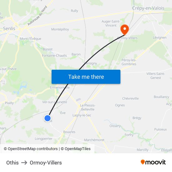 Othis to Ormoy-Villers map