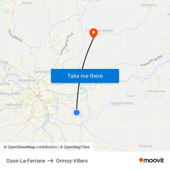 Ozoir-La-Ferriere to Ormoy-Villers map