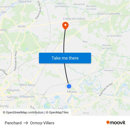 Penchard to Ormoy-Villers map