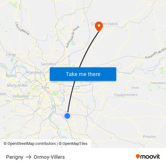 Perigny to Ormoy-Villers map