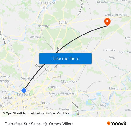 Pierrefitte-Sur-Seine to Ormoy-Villers map
