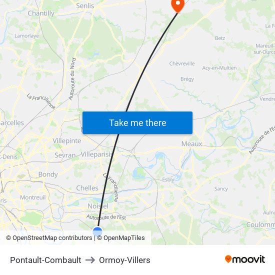 Pontault-Combault to Ormoy-Villers map