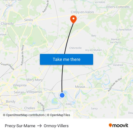 Precy-Sur-Marne to Ormoy-Villers map