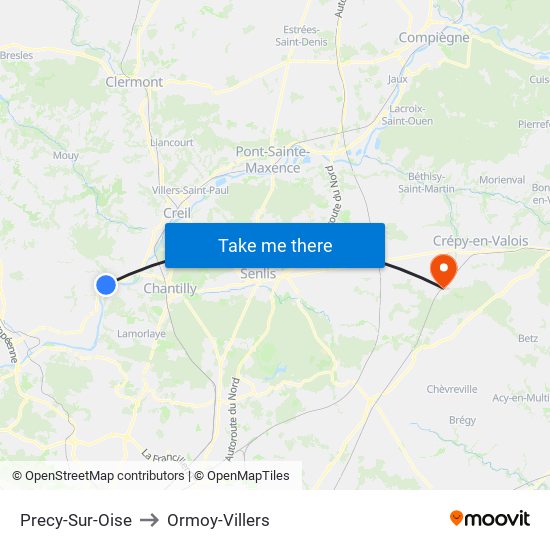 Precy-Sur-Oise to Ormoy-Villers map