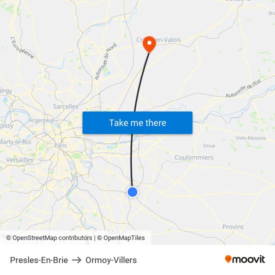 Presles-En-Brie to Ormoy-Villers map