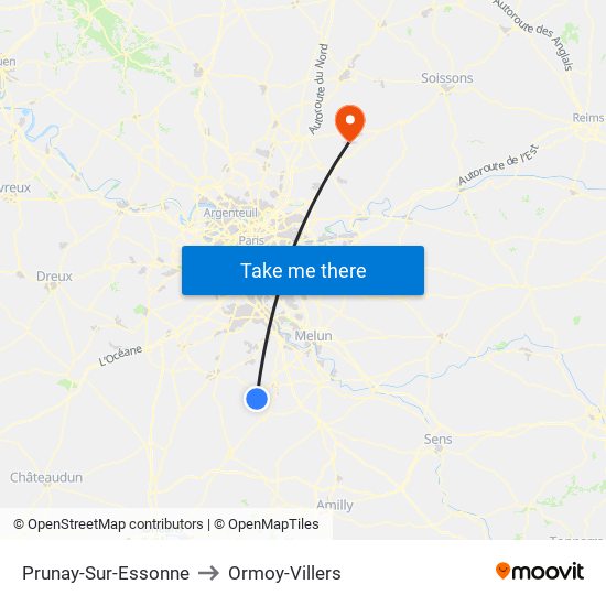 Prunay-Sur-Essonne to Ormoy-Villers map