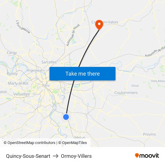 Quincy-Sous-Senart to Ormoy-Villers map