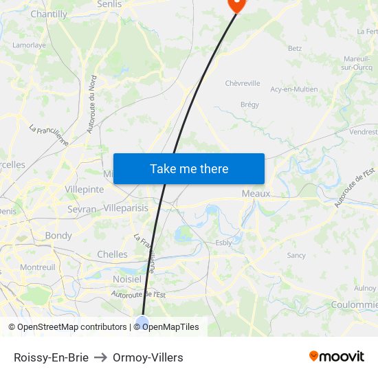 Roissy-En-Brie to Ormoy-Villers map