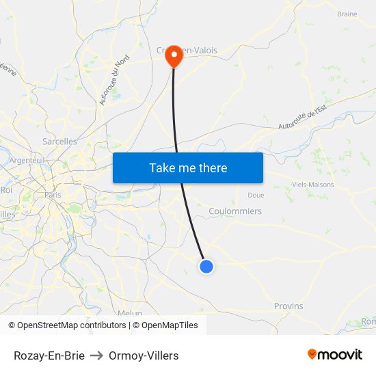 Rozay-En-Brie to Ormoy-Villers map