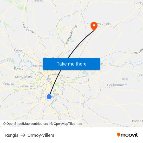 Rungis to Ormoy-Villers map