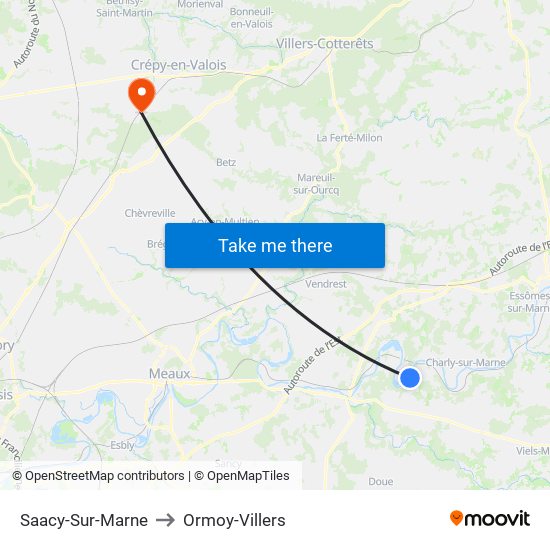 Saacy-Sur-Marne to Ormoy-Villers map