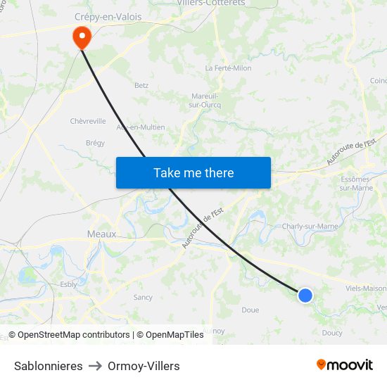 Sablonnieres to Ormoy-Villers map