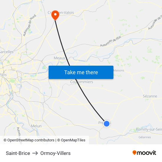 Saint-Brice to Ormoy-Villers map