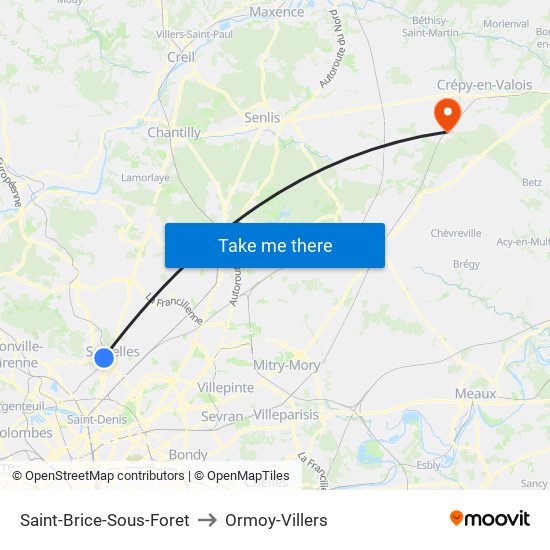 Saint-Brice-Sous-Foret to Ormoy-Villers map