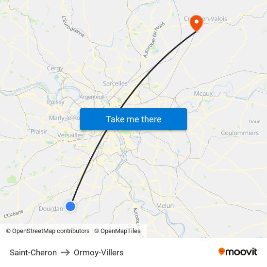 Saint-Cheron to Ormoy-Villers map