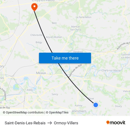 Saint-Denis-Les-Rebais to Ormoy-Villers map