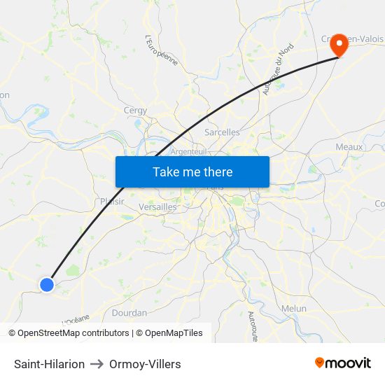 Saint-Hilarion to Ormoy-Villers map