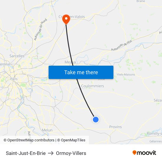 Saint-Just-En-Brie to Ormoy-Villers map