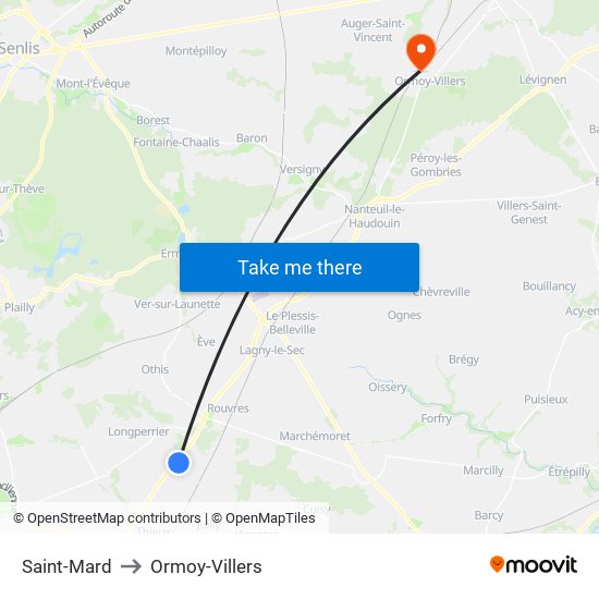 Saint-Mard to Ormoy-Villers map