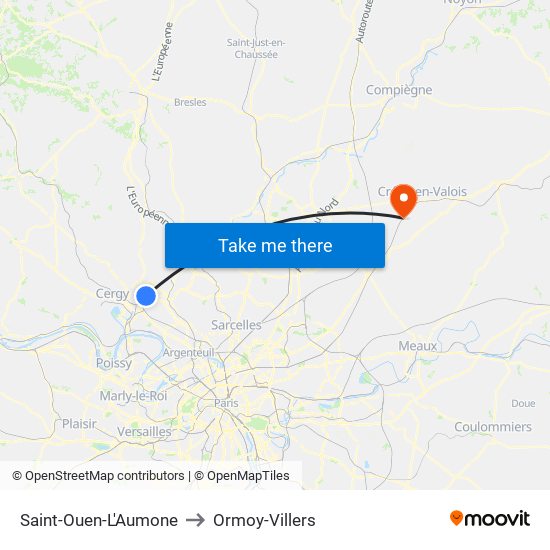 Saint-Ouen-L'Aumone to Ormoy-Villers map